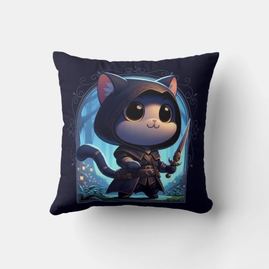 Rogue Feline Fantasy Adventure Kissen (Rückseite)