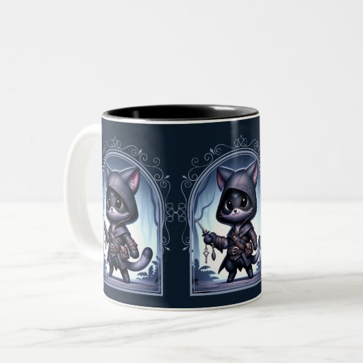 Rogue Feline Fantasy Adventure Zweifarbige Tasse (Vorderseite Links)