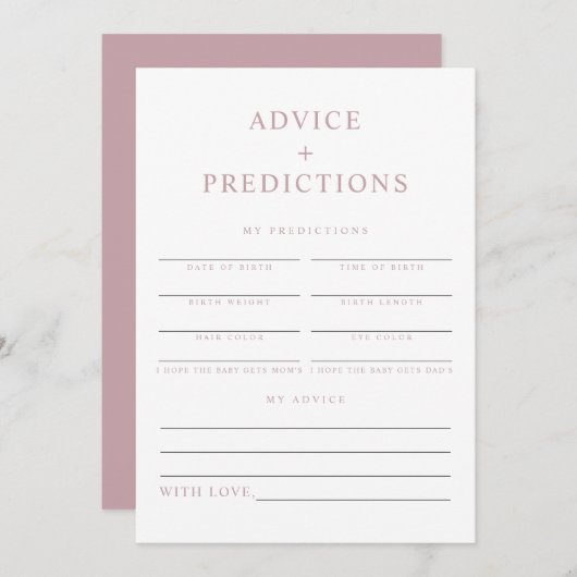 ROGUE Modern Dusty Pink Baby Advice & Predictions Einladung (Vorne/Hinten)