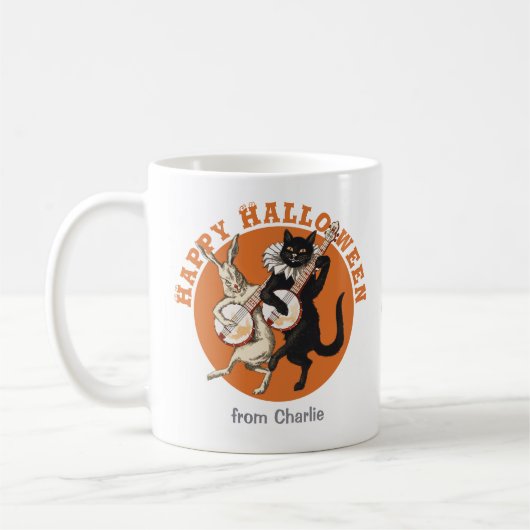 Roguish black cat and rabbit CC1053 Halloween Kaffeetasse (Links)