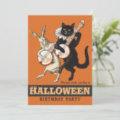 Roguish Katzenrabbit CC1156 Halloween Geburtstagsp Einladung (Stehend Vorderseite)