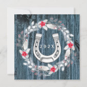 Roh Foto blauer Holzrahmen silber Feiertagskarte (Rückseite)