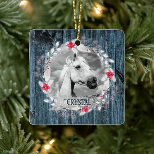 Roh Foto blauer Holzrahmen silber Keramikornament (Baum)