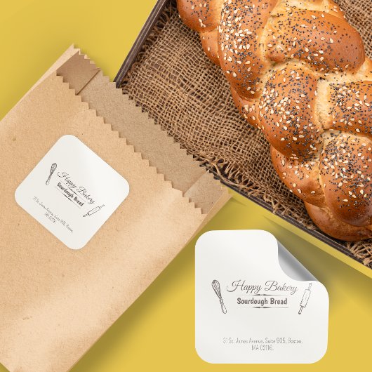 Rohbrot Kochen Utensil Minimalistisch Quadratischer Aufkleber