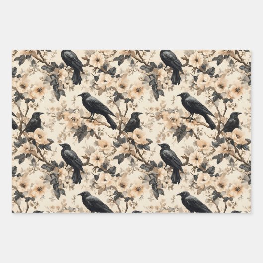 Rohe Baummuster krähen Blumenbäume Geschenkpapier Set (Vorderseite 2)