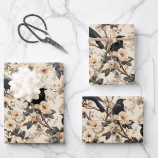 Rohe Baummuster krähen Blumenbäume Geschenkpapier Set
