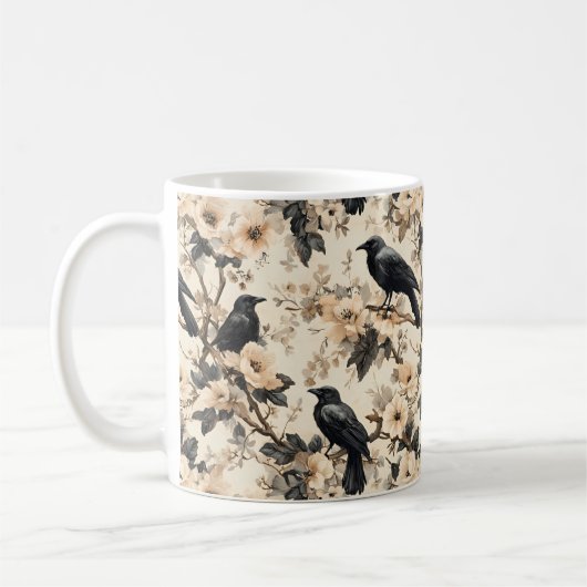 Rohe Baummuster krähen Blumenbäume Tasse (Links)