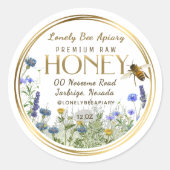 Rohe Honig Wildblumen Flying Bee Gold Rings Runder Aufkleber (Vorderseite)