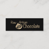 Rohe Kunsthandwerkerschokolade Gold auf der schwar Mini Visitenkarte (Vorderseite)