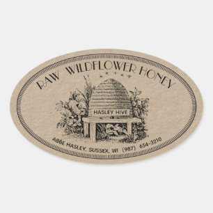 Rohe Wildblume Honig Oval Vintage Skep Kraft Label Ovaler Aufkleber