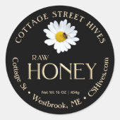 Roher Honey 3D Gold mit Daisy and Bee on Black Runder Aufkleber (Vorderseite)