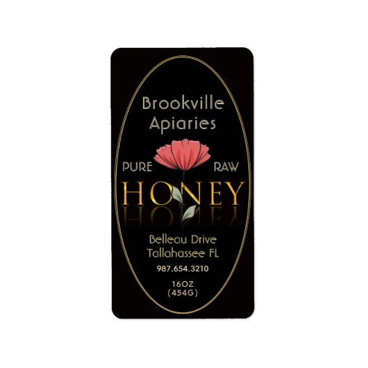 Roher Honig - Schwarz und Gold mit Blume Adressaufkleber (Vorne)