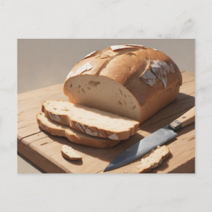 Rohes Brot und Scheiben auf Holzbrett Postkarte