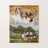 Rohes Collies Portrait & Schafherde + Quote - Puzzle (Vertikal)