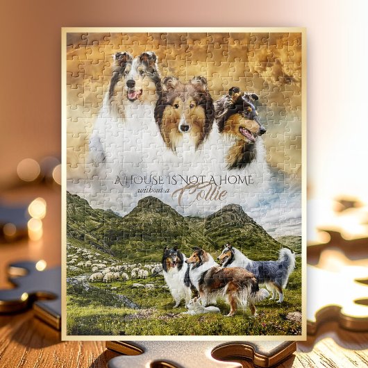 Rohes Collies Portrait & Schafherde + Quote - Puzzle