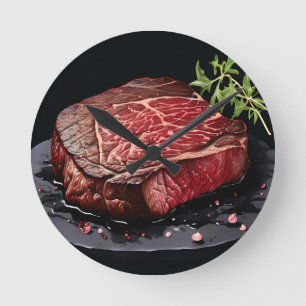 Rohes Ribeye-Steak Nahaufnahme Runde Wanduhr
