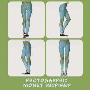 Rohrkolben Monet Inspiriert Pastell Blau und Grün Leggings