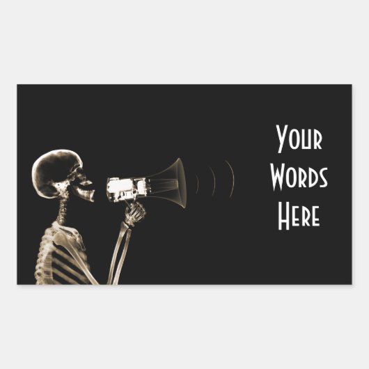 RÖHRLICHES VISION SKELETON AUF MEGAPHONE - SEPIA RECHTECKIGER AUFKLEBER (Vorderseite)