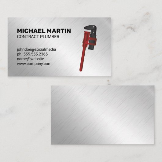 Rohrschlüssel | Aluminium-Metallic-Hintergrund Visitenkarte (Vorne/Hinten)