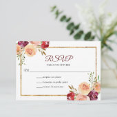 Roja Oro Flores Boda Elegante Spanische Hochzeit RSVP Karte (Stehend Vorderseite)