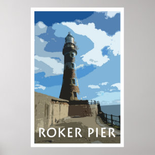 ROKER PIER, Vintages Art-Plakat SUNDERLANDS Poster
