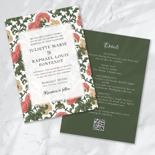 Rokoko Barock Floral All in One Wedding Einladung