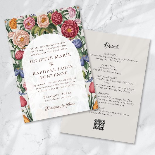 Rokoko Barock Floral All in One Wedding Einladung