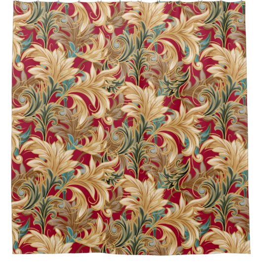 Rokoko Bliss Pattern| Rot-Grün-Gold Duschvorhang (Vorderseite)