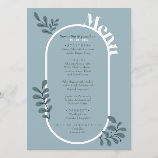 Rokoko Blue Simple Wedding Menu Card Menükarte (Vorderseite)