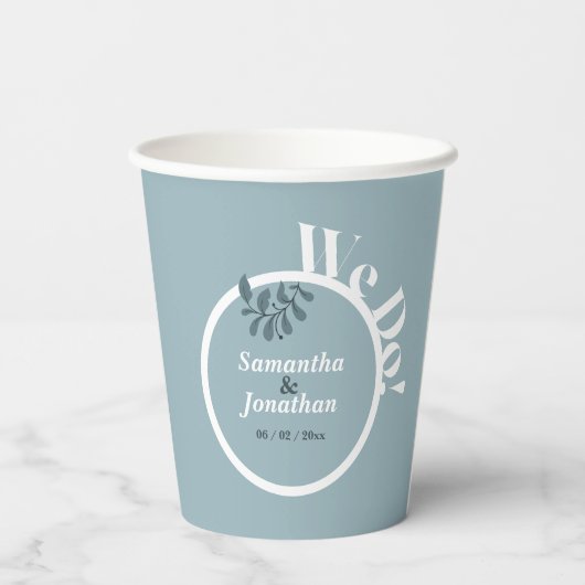 Rokoko Blue Simple Wedding Pappbecher (Rückseite)