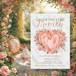 Rokoko-Blumen-Herz-Galentines-Brunchgarten Einladung
