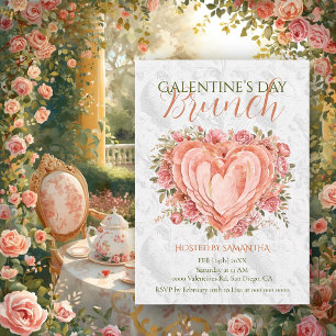 Rokoko-Blumen-Herz-Galentines-Brunchgarten Einladung
