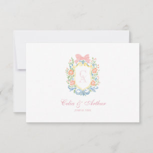 Rokoko-Blumen-Monogramm-Wappen-Hochzeit Dankeskarte