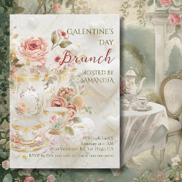 Rokoko Blumen Tee Galentine Brunch Sanfte Pastellt Einladung
