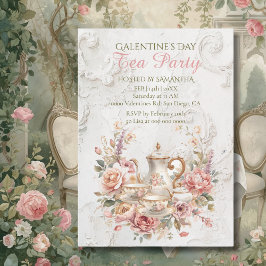 Rokoko Blumen Tee Galentine Party Zartes Rosa Einladung