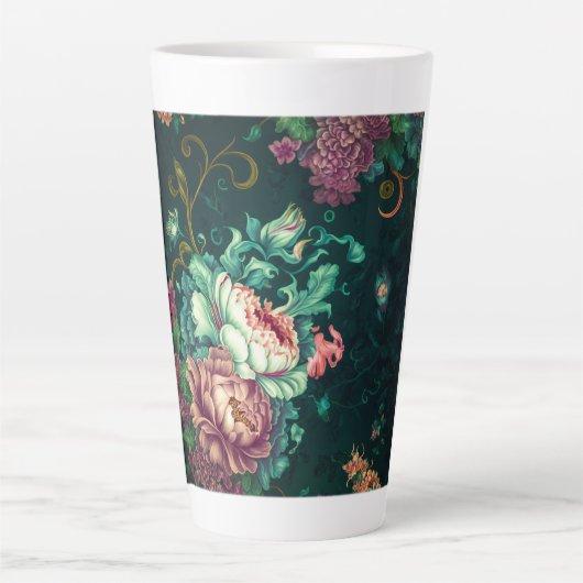 Rokoko Blumendekoration Latte Tasse (Vorderseite)
