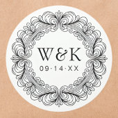 Rokoko Couple's Initials Wedding oder Save the Dat Runder Aufkleber