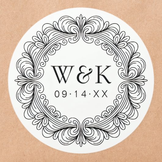 Rokoko Couple's Initials Wedding oder Save the Dat Runder Aufkleber