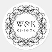 Rokoko Couple's Initials Wedding oder Save the Dat Runder Aufkleber (Vorderseite)