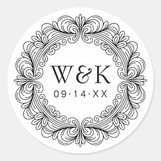 Rokoko Couple's Initials Wedding oder Save the Dat Runder Aufkleber (Vorderseite)
