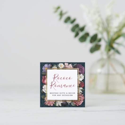 Rokoko Damask & Elegante Bilder der sozialen Medie Quadratische Visitenkarte (Stehend Vorderseite)