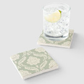 Rokoko-Damask großes Muster Creme auf Grün Steinuntersetzer (Seitenansicht)