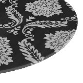 Rokoko-Damask großes Muster Grau auf Schwarz Schneidebrett (Ecke)