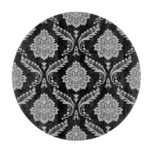 Rokoko-Damask großes Muster Grau auf Schwarz Schneidebrett