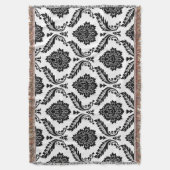 Rokoko-Damask großes Muster Schwarz auf Weiß Decke (Vorderseite Vertikal)