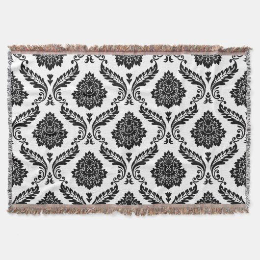 Rokoko-Damask großes Muster Schwarz auf Weiß Decke (Vorderseite)