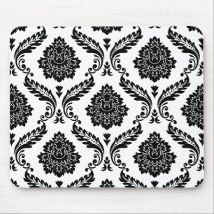 Rokoko-Damask großes Muster Schwarz auf Weiß Mousepad