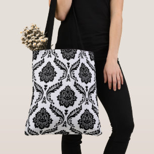 Rokoko-Damask großes Muster Schwarz auf Weiß Tasche