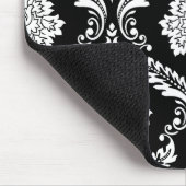 Rokoko-Damask Großes Muster Weiß auf Schwarz Mousepad (Ecke)