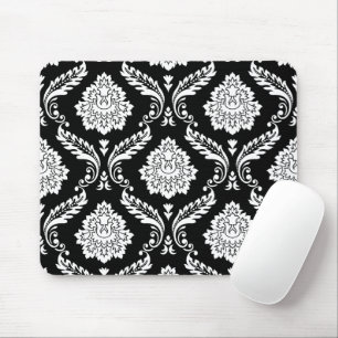 Rokoko-Damask Großes Muster Weiß auf Schwarz Mousepad